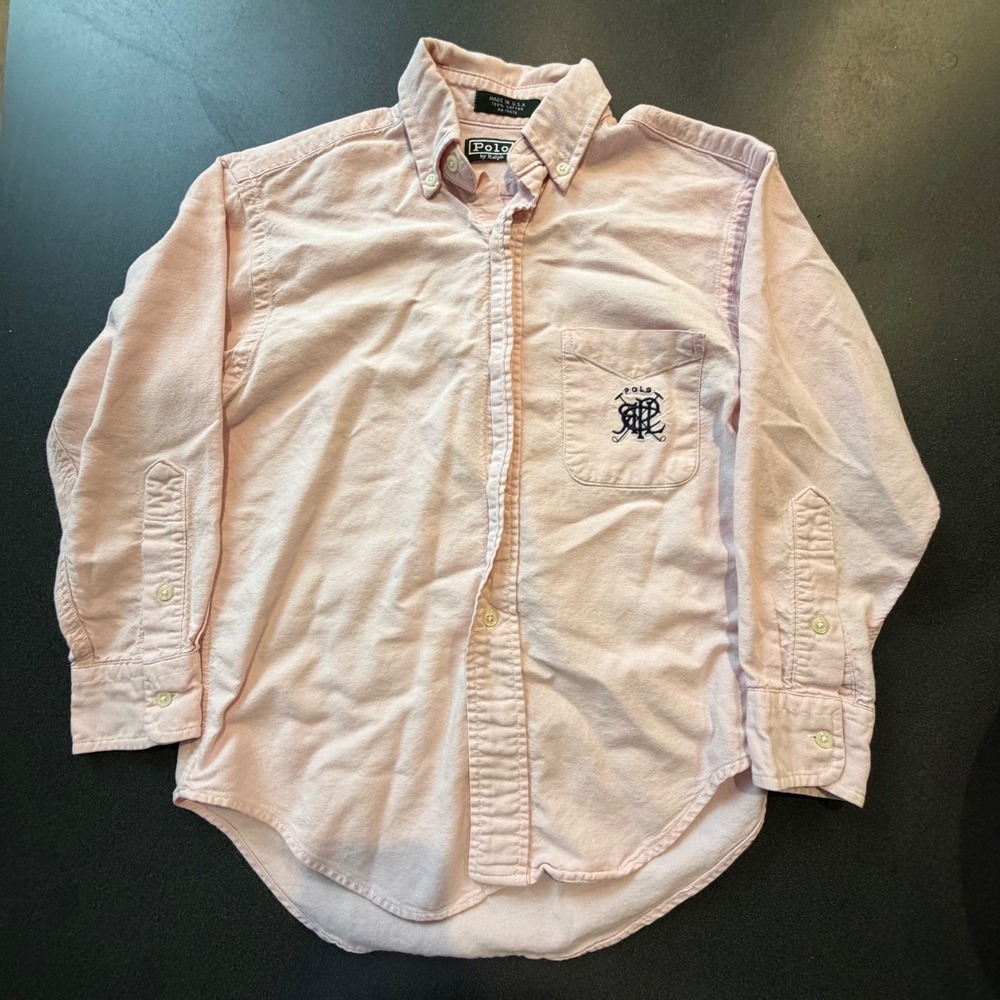 Polo Ralph Lauren Button Down Shirt Size 8 Boys Pink Oxford Crest Logo‎ USA Made